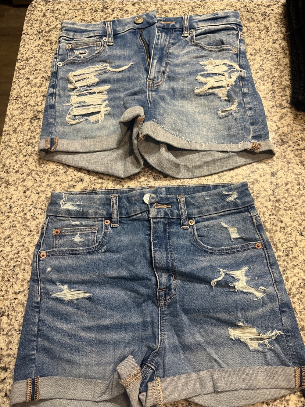 American Eagle Outfitters Distressed Blue Rolled-Hem Jean Shorts